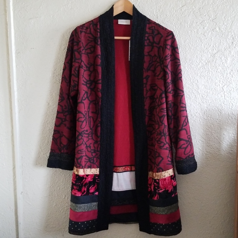 CHICO'S DUSTER PATCHWORK JACQUARD JACK RAZZIE RED NWT SIZE 0